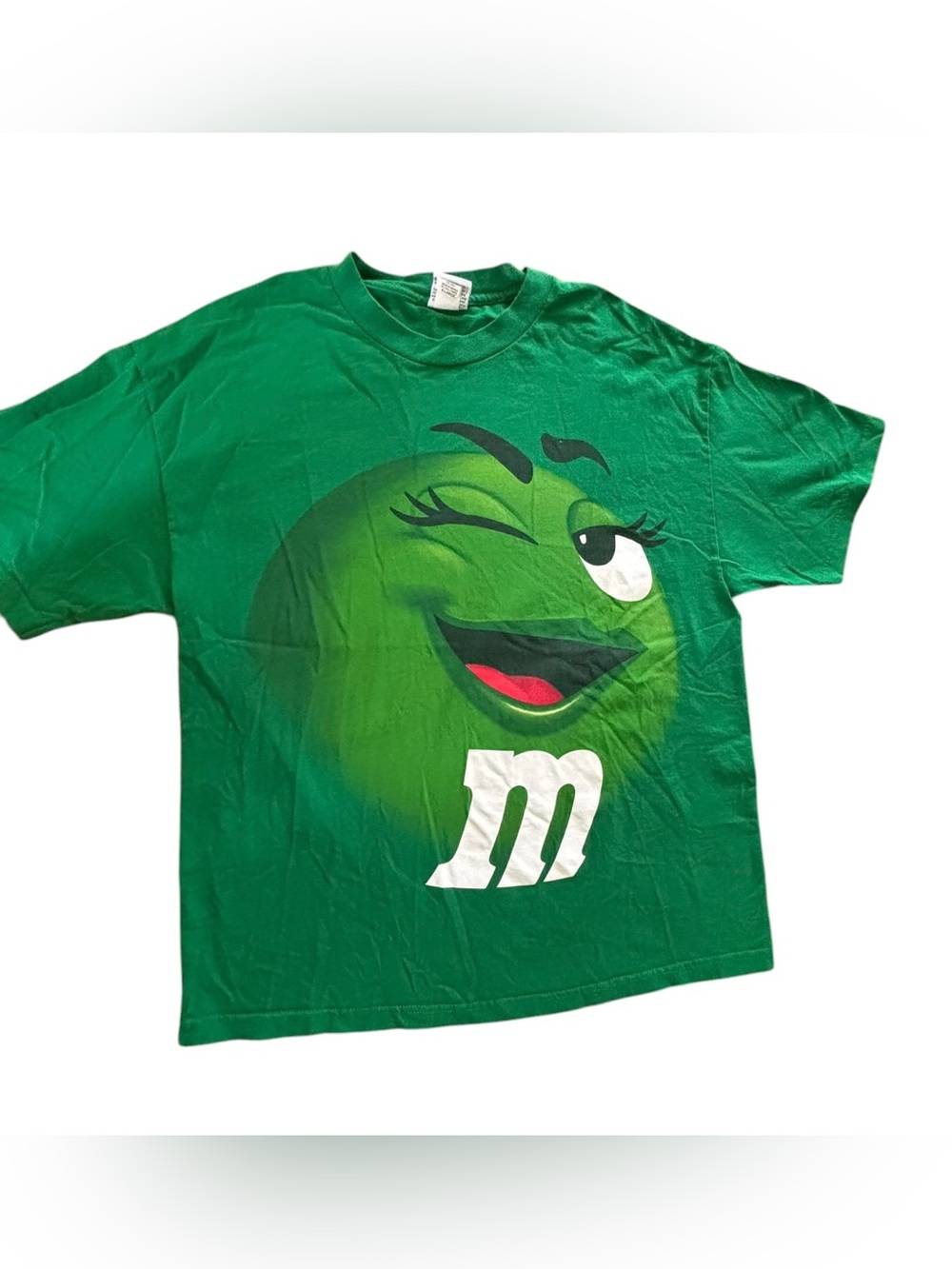 M&M’s T Shirt Green Sz X Large Winking Face Crew Neck Short Sleeve 100% Cotton